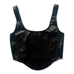A.C.W. Black Satin Smocked Crop Top Bustier Corset Smock Goth Medieval Victorian